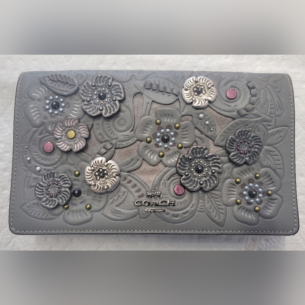 Coach Gray Floral Wristlet Clutch